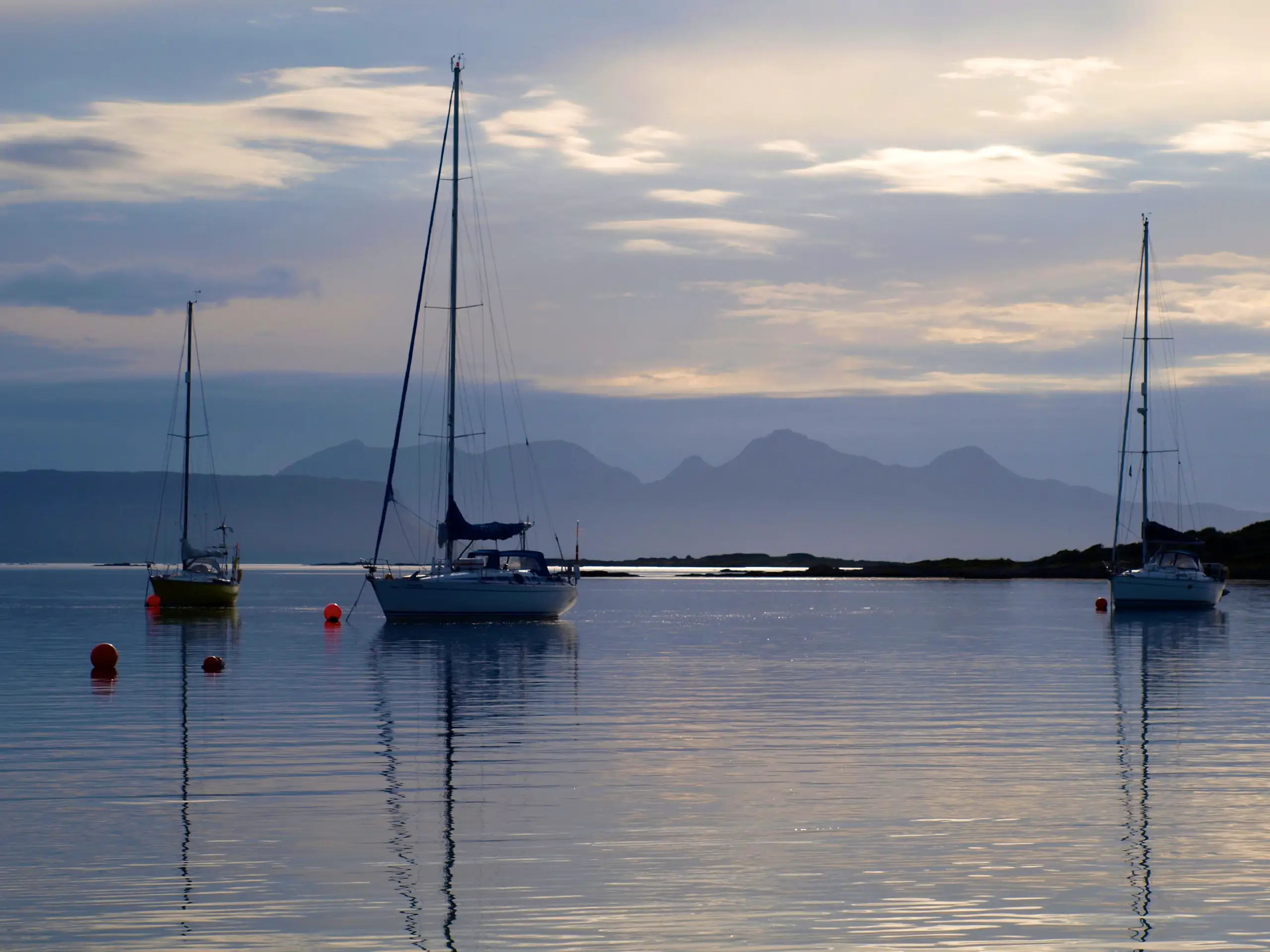 The boatyard moorings, Rum beyond