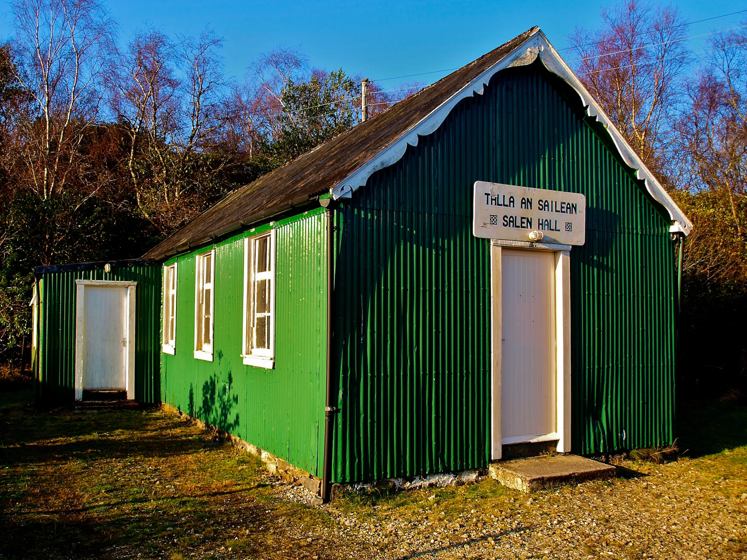 A rather colourful village hall, maybe no longer there
