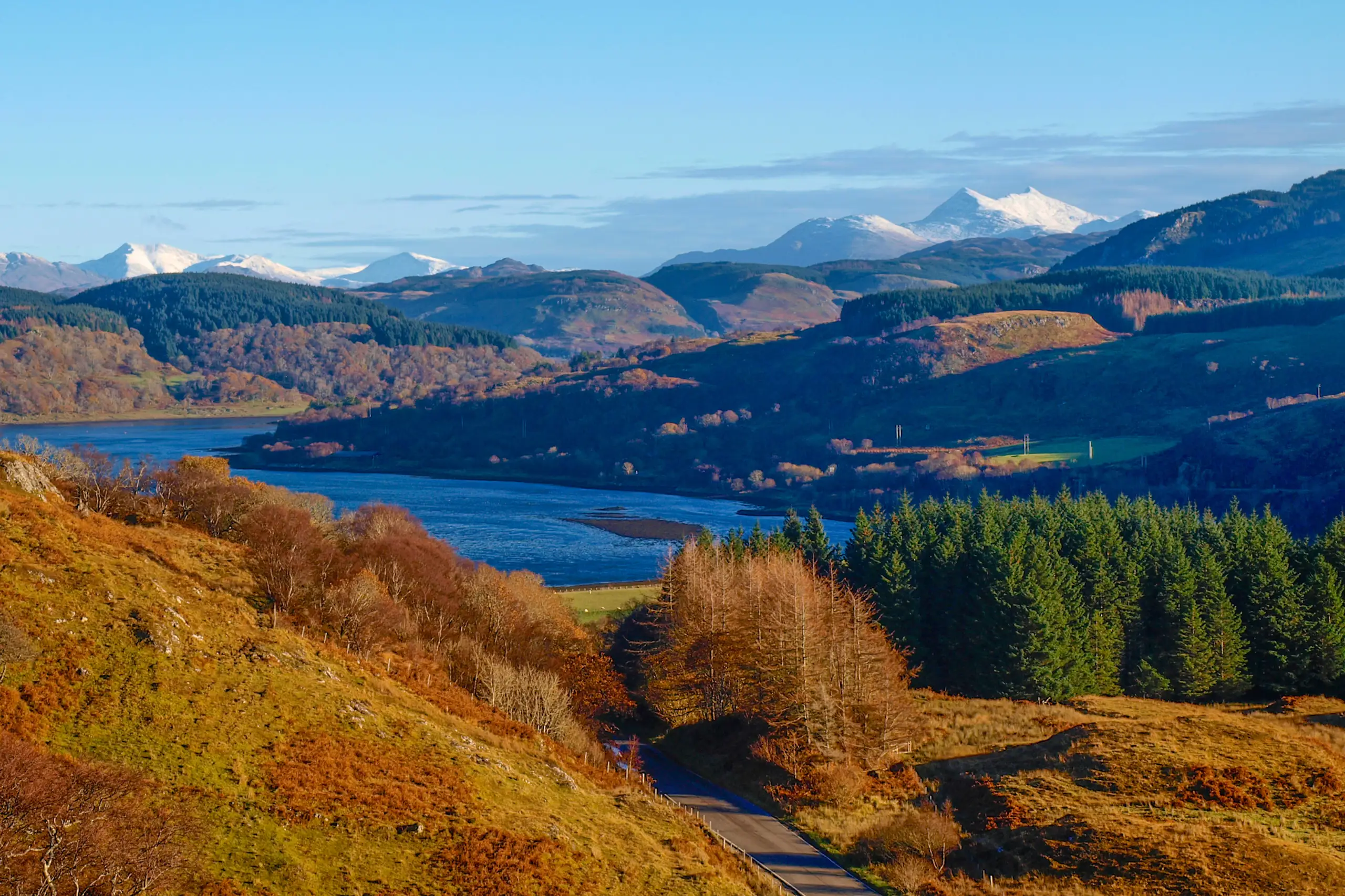 The entrance to Loch Feochan with the peaks of Cruachan behind