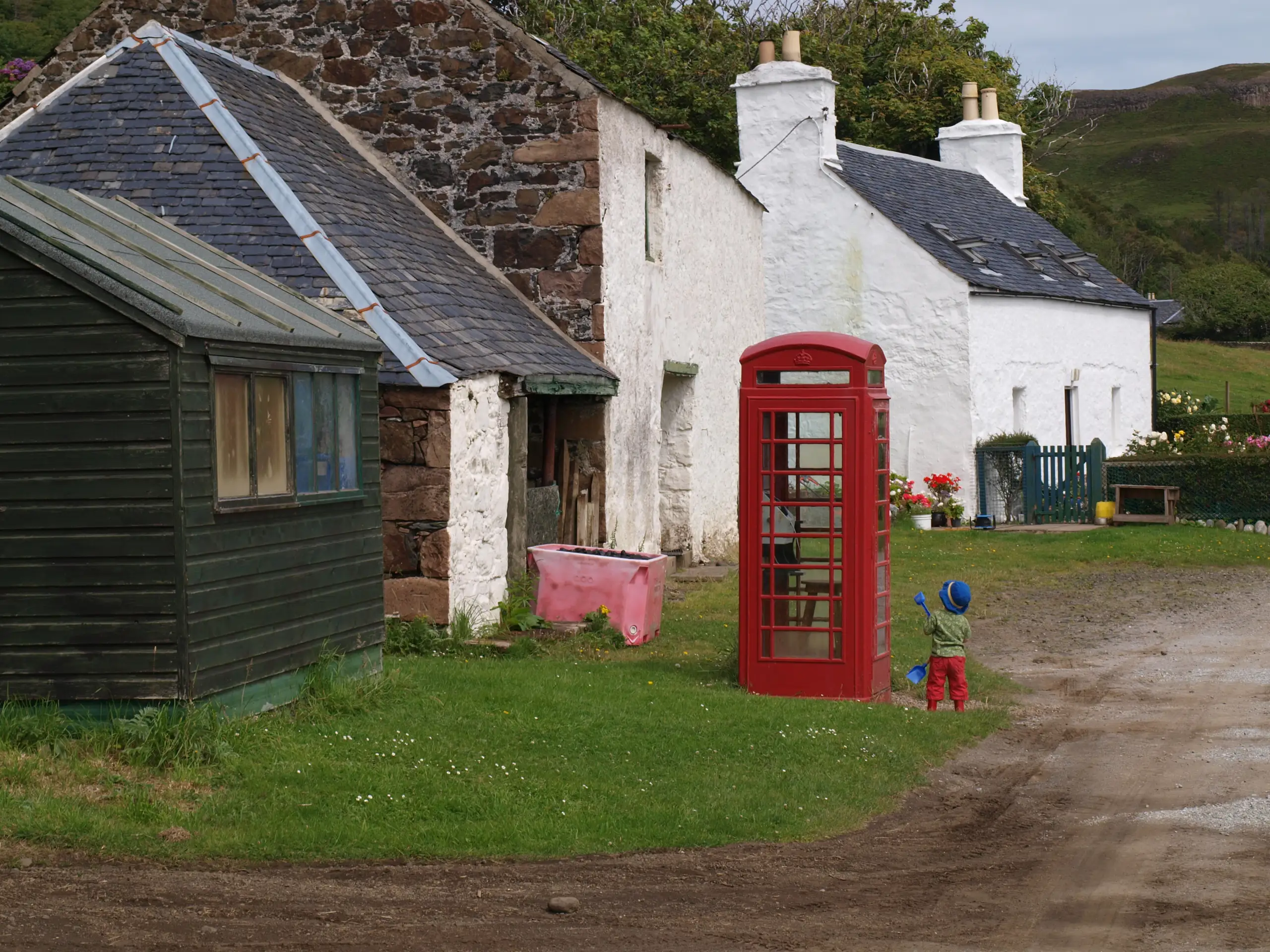 An ancient red telephone box